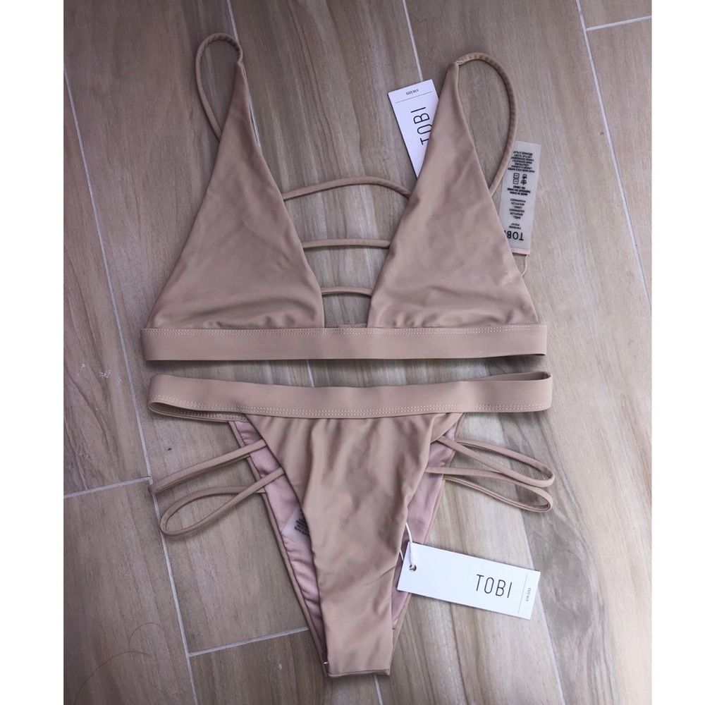 NWT Tobi Nude high leg strappy bikini set